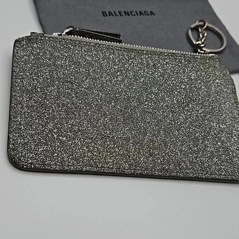 Balenciaga Silver Glitter Zippy Pouch with Key Ring, dust bag included - Picture 6 of 7